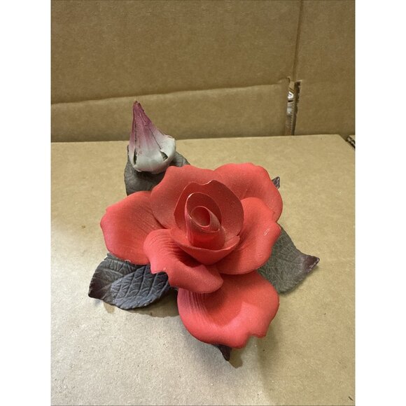 Vintage Capodimonte Porcelain Red Rose Figurine Handmade Floral Sculpture Italy - Picture 1 of 9